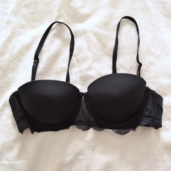 CALVIN KLEIN Black strapless baclonette lace bra 30D - Picture 1 of 2